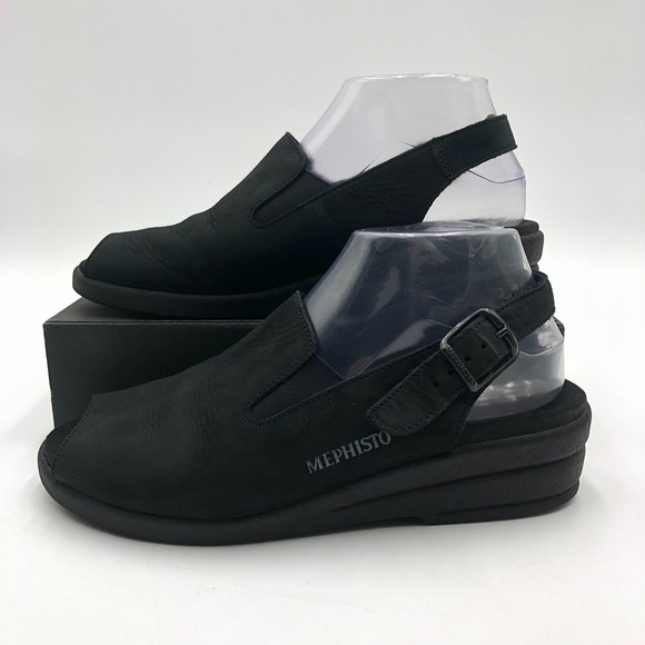Mephisto Sandals Women's Size 9  Black Leather‎ slingback Peep Toe - Picture 3 of 11